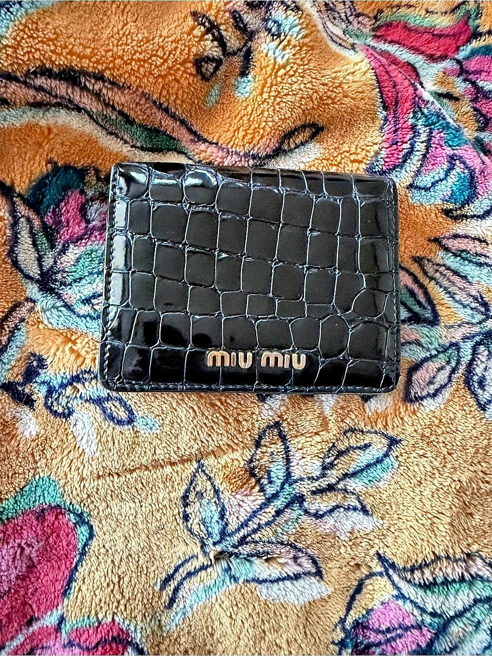 MIU MIU Crocodile-Embossed Card Wallet - Black